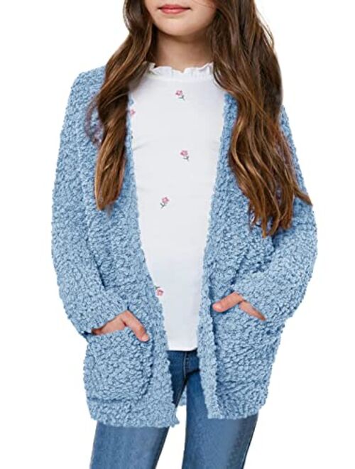 CNJFJ Girls Casual Open Front Long Sleeve Cardigan Pocket Fashion Sweater Outwear