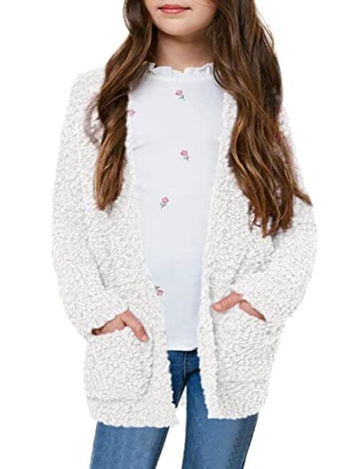 CNJFJ Girls Casual Open Front Long Sleeve Cardigan Pocket Fashion Sweater Outwear