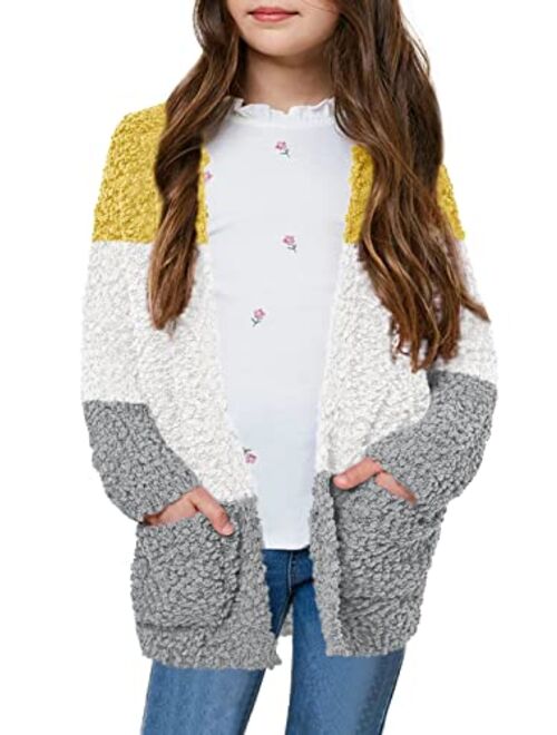 CNJFJ Girls Casual Open Front Long Sleeve Cardigan Pocket Fashion Sweater Outwear