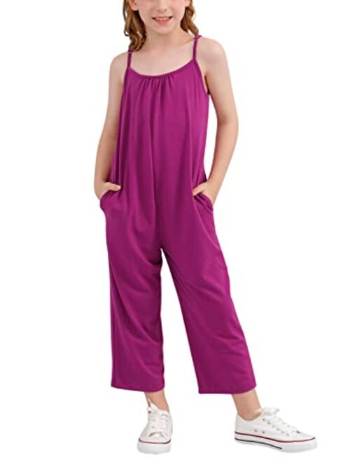 GORLYA Girls Sleeveless Casual Jumpsuit Rompers Straight Wide Leg Pants Outfits for 4-14T