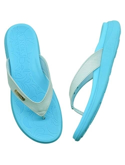 ONCAI Womens Flip Flops,Summer Beach Leather Strap Comfortable Arch Support Thong Sandals with Orthotic Plantar Fasciitis Yoga Foam Rubber Soles Size 5-12