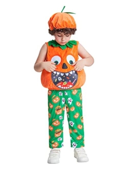 IKALI Girls Pumpkin Costume, Boys Outfit Toddler Kids Baby Lantern Faces Fancy Dress up for Halloween Party