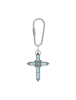 Symbols of Faith Silver Tone Simulated Stone Cross Key Chain