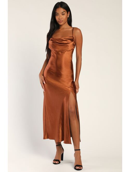 Lulus Radiant Aura Bronze Satin Maxi Dress