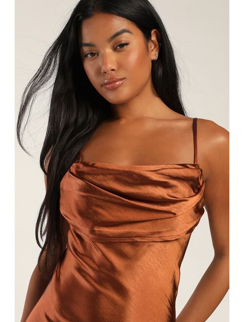 Lulus Radiant Aura Bronze Satin Maxi Dress