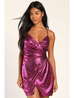 Shine All the Time Shiny Magenta Bodycon Mini Dress