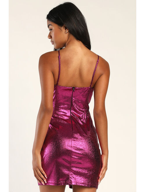 Lulus Shine All the Time Shiny Magenta Bodycon Mini Dress