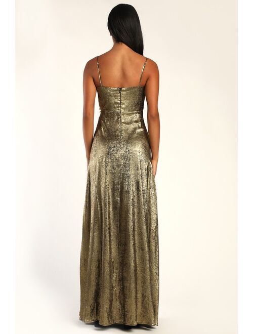 Lulus Shining Just For You Gold Metallic Cowl Neck Maxi Dress