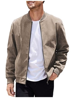 Men's Casual Varsity Jacket Vintage Lightweight Suede Bomber Jackets