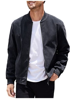 Men's Casual Varsity Jacket Vintage Lightweight Suede Bomber Jackets