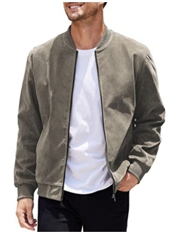 Men's Casual Varsity Jacket Vintage Lightweight Suede Bomber Jackets