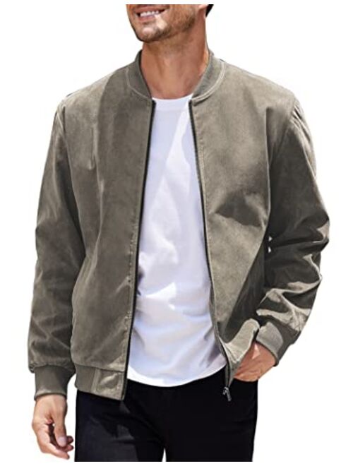 COOFANDY Men's Casual Varsity Jacket Vintage Lightweight Suede Bomber Jackets