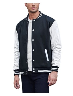 Men Fashion Varsity Jackets Leather Sleeve Slim Fit College Baseball Letterman Bomber Coat