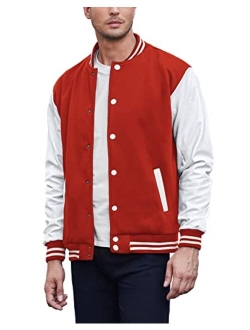 Men Fashion Varsity Jackets Leather Sleeve Slim Fit College Baseball Letterman Bomber Coat