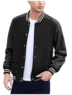 Mens Varsity Jacket Casual Leather Sleeve Baseball Letterman Bomber Jacket Coat