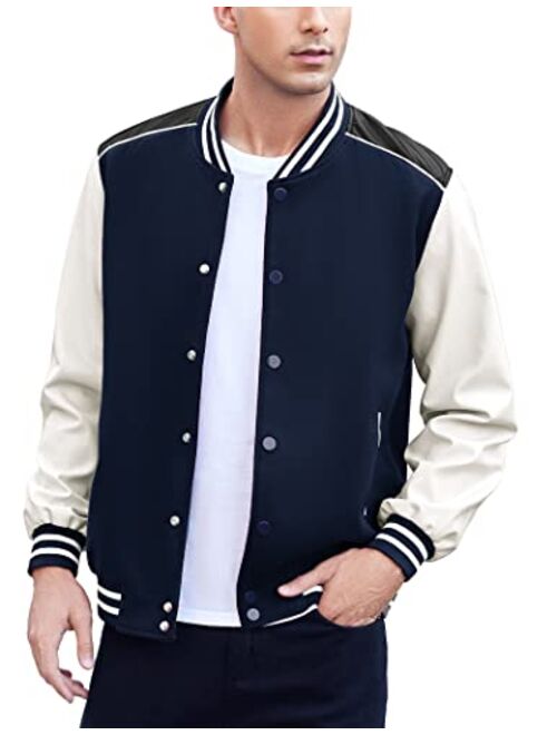 COOFANDY Mens Varsity Jacket Casual Leather Sleeve Baseball Letterman Bomber Jacket Coat