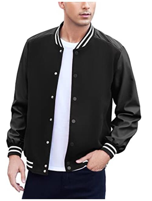 COOFANDY Mens Varsity Jacket Casual Leather Sleeve Baseball Letterman Bomber Jacket Coat