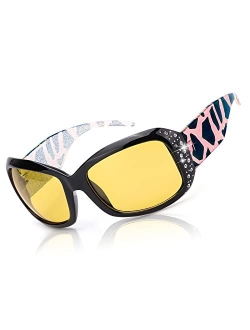 LVIOE Night-Vision Driving Glasses Wrap Around Anti Glare with Polarized Yellow Lens for Women