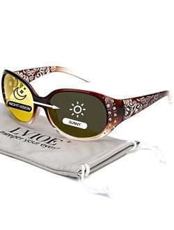 LVIOE Night-Vision Driving Glasses Wrap Around Anti Glare with Polarized Yellow Lens for Women