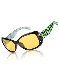 LVIOE Night-Vision Driving Glasses Wrap Around Anti Glare with Polarized Yellow Lens for Women