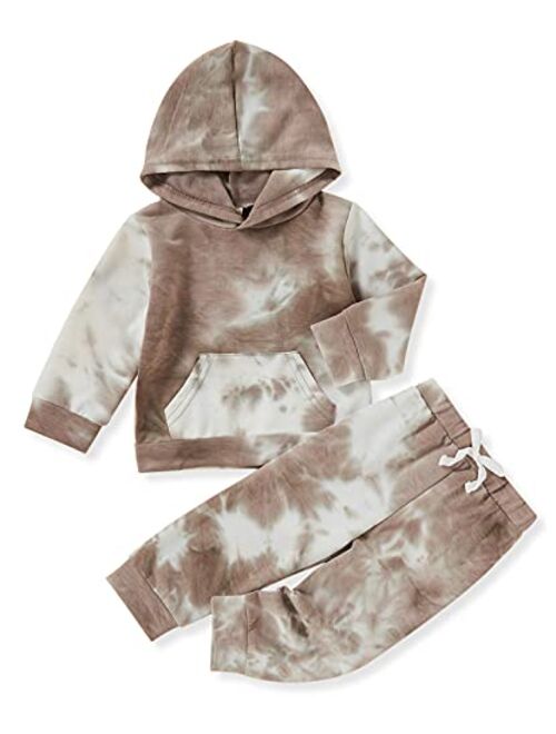 Grnshts Toddler Baby Boy Tie Dye Pants Set Hoodie Pocket Top Long Pants 2PCS Fall Winter Outfits Clothes