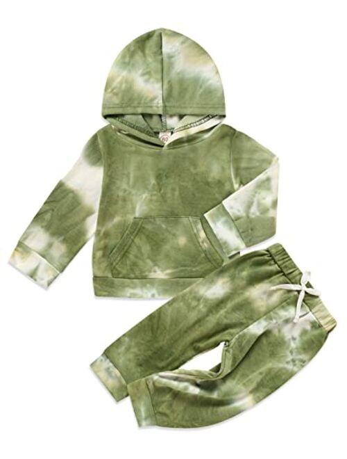 Grnshts Toddler Baby Boy Tie Dye Pants Set Hoodie Pocket Top Long Pants 2PCS Fall Winter Outfits Clothes