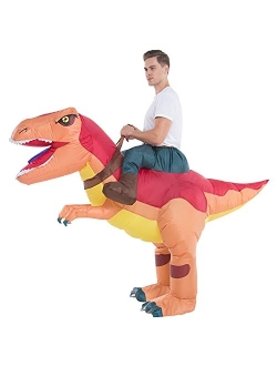 Hsctek Adult Inflatable Ride on Dinosaur Halloween Costume, T-rex, Velociraptor, Triceratops, Pteranodon