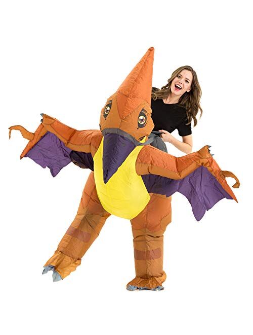 Hsctek Adult Inflatable Ride on Dinosaur Halloween Costume, T-rex, Velociraptor, Triceratops, Pteranodon