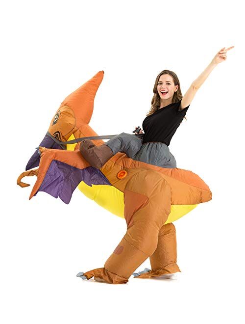 Hsctek Adult Inflatable Ride on Dinosaur Halloween Costume, T-rex, Velociraptor, Triceratops, Pteranodon