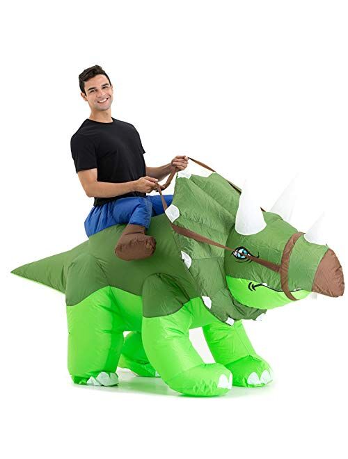 Hsctek Adult Inflatable Ride on Dinosaur Halloween Costume, T-rex, Velociraptor, Triceratops, Pteranodon