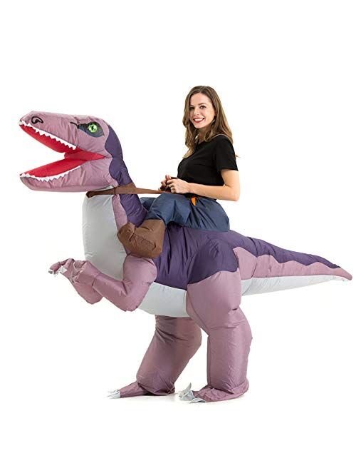 Hsctek Adult Inflatable Ride on Dinosaur Halloween Costume, T-rex, Velociraptor, Triceratops, Pteranodon