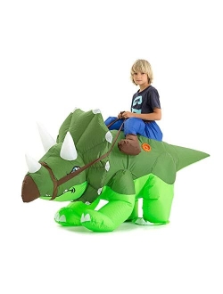 HSCTEK Child Inflatable Ride on Dinosaur Halloween Costume, T-rex, Velociraptor, Triceratops, Dilophosaurus, Pteranodon, Carnotaurus