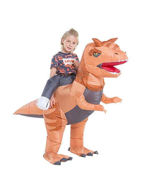 HSCTEK Child Inflatable Ride on Dinosaur Halloween Costume, T-rex, Velociraptor, Triceratops, Dilophosaurus, Pteranodon, Carnotaurus