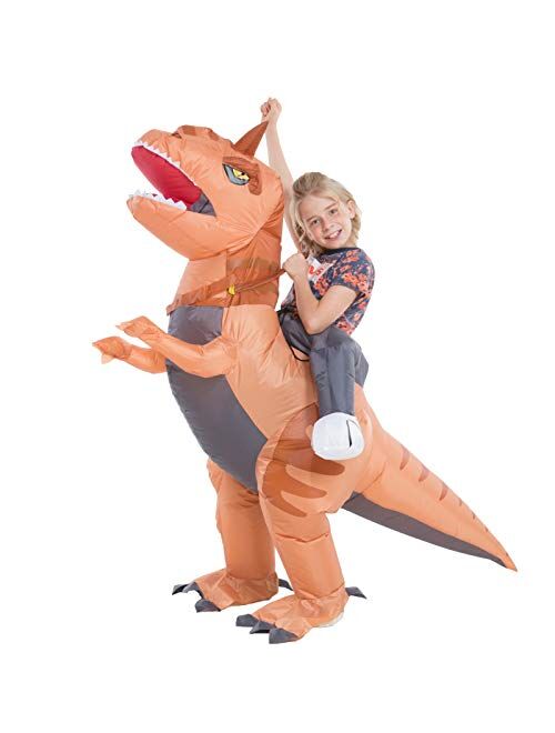 HSCTEK Child Inflatable Ride on Dinosaur Halloween Costume, T-rex, Velociraptor, Triceratops, Dilophosaurus, Pteranodon, Carnotaurus