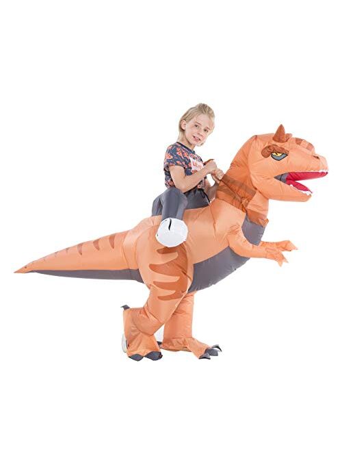 HSCTEK Child Inflatable Ride on Dinosaur Halloween Costume, T-rex, Velociraptor, Triceratops, Dilophosaurus, Pteranodon, Carnotaurus