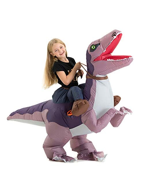 HSCTEK Child Inflatable Ride on Dinosaur Halloween Costume, T-rex, Velociraptor, Triceratops, Dilophosaurus, Pteranodon, Carnotaurus