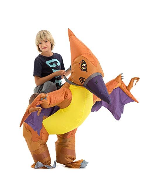 HSCTEK Child Inflatable Ride on Dinosaur Halloween Costume, T-rex, Velociraptor, Triceratops, Dilophosaurus, Pteranodon, Carnotaurus