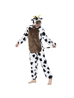 ACOGNA Cow Adult Onesie Costume Animal One Piece Pajamas Plush Women Cosplay Halloween Christmas Teen Sleepwear