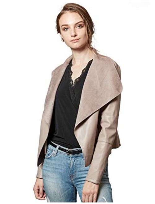 Escalier Women's Faux Leather Jackets Slim Open Front Lapel Blazer Jackets