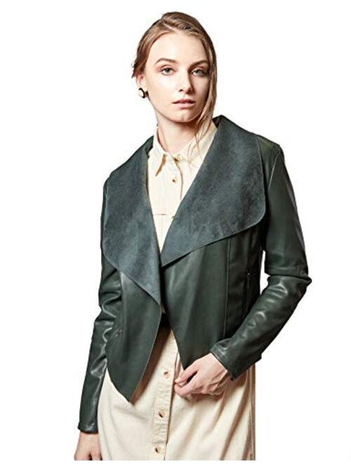 Escalier Women's Faux Leather Jackets Slim Open Front Lapel Blazer Jackets