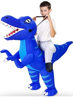 Camlinbo Inflatable Dinosaur Halloween Costume for Kids Boys Girls Mens Ride On Blue Dino Blow Up Costume Cosplay Party