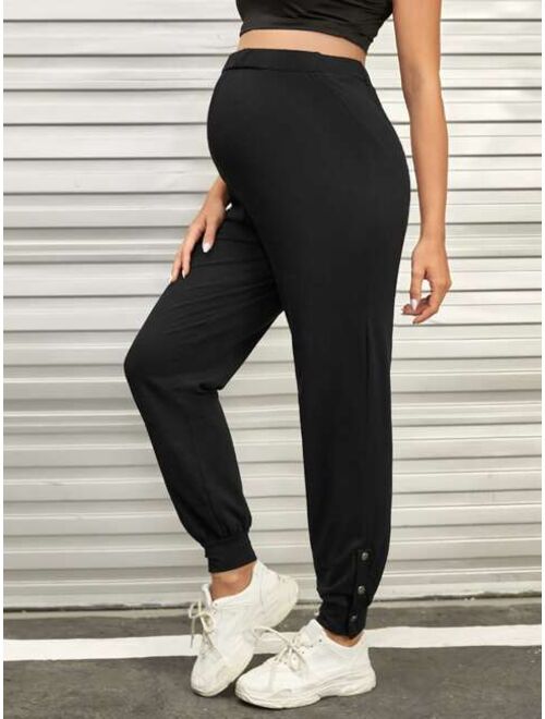 SHEIN Maternity Adjustable Waist Button Hem Pants