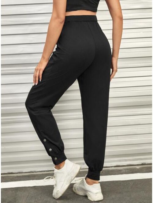 SHEIN Maternity Adjustable Waist Button Hem Pants