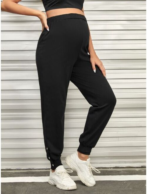 SHEIN Maternity Adjustable Waist Button Hem Pants