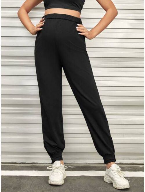 SHEIN Maternity Adjustable Waist Button Hem Pants