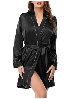 Escalier Women's Silk Robes Satin Kimono Robe Short Silky Bathrobe Bridesmaid Wedding Party Sleepwear