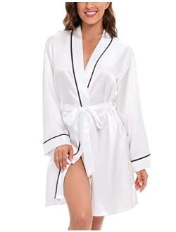 Escalier Women's Silk Robes Satin Kimono Robe Short Silky Bathrobe Bridesmaid Wedding Party Sleepwear