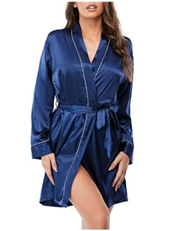 Escalier Women's Silk Robes Satin Kimono Robe Short Silky Bathrobe Bridesmaid Wedding Party Sleepwear