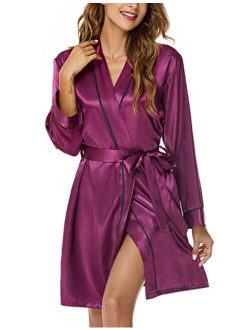 Escalier Women's Silk Robes Satin Kimono Robe Short Silky Bathrobe Bridesmaid Wedding Party Sleepwear