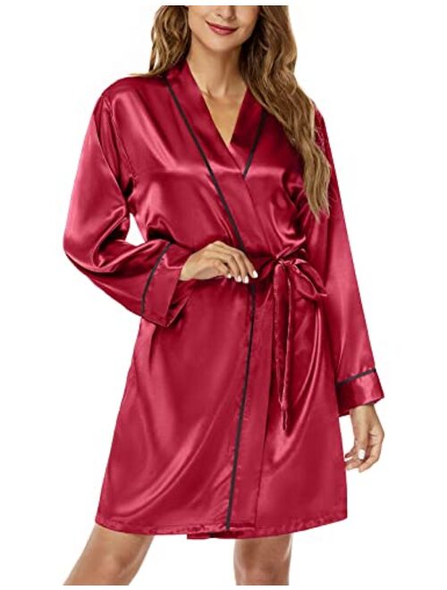 Escalier Women's Silk Robes Satin Kimono Robe Short Silky Bathrobe Bridesmaid Wedding Party Sleepwear